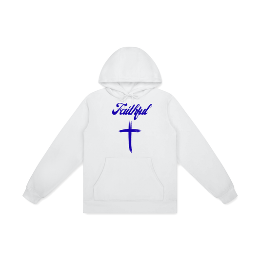 Faithful blue - Basic 100% Cotton Hoodie - white