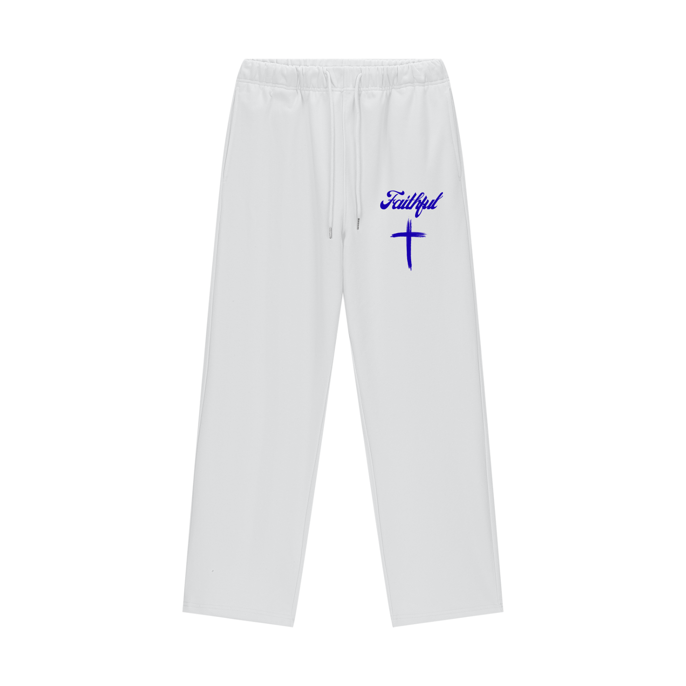 Faithful Blue - Heavyweight Fleece Straight Leg Pants - white