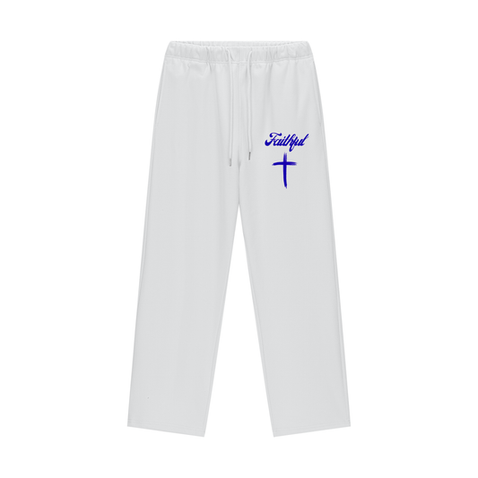 Faithful Blue - Heavyweight Fleece Straight Leg Pants - white