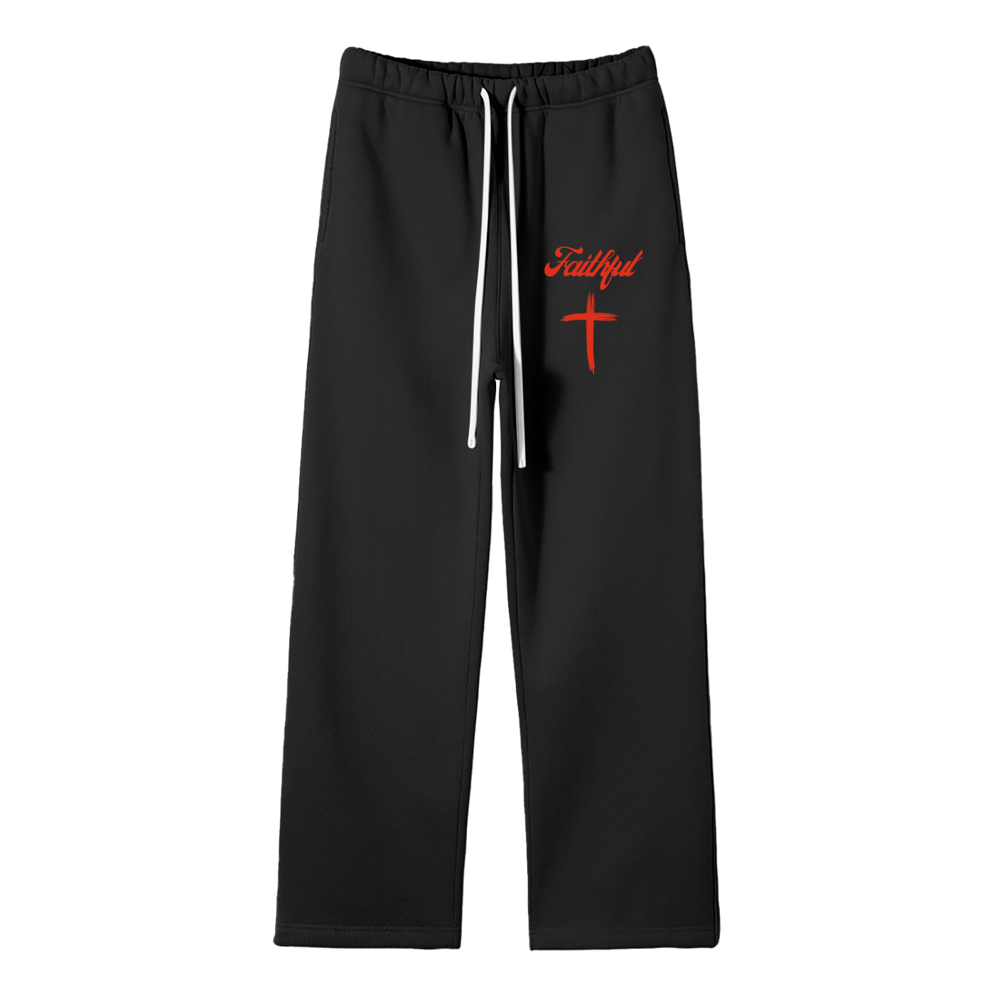 Faithful red - Unisex Solid Color Fleece Straight Leg Pants - Black