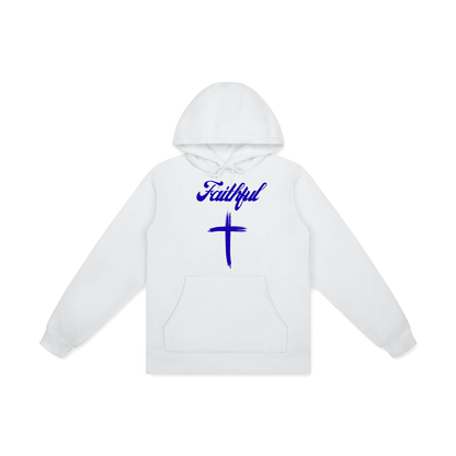 Faithful blue - Basic 100% Cotton Hoodie - white