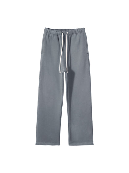 Faithful red - Unisex Solid Color Fleece Straight Leg Pants - Black