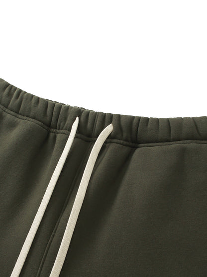 Faithful red - Unisex Solid Color Fleece Straight Leg Pants - Black